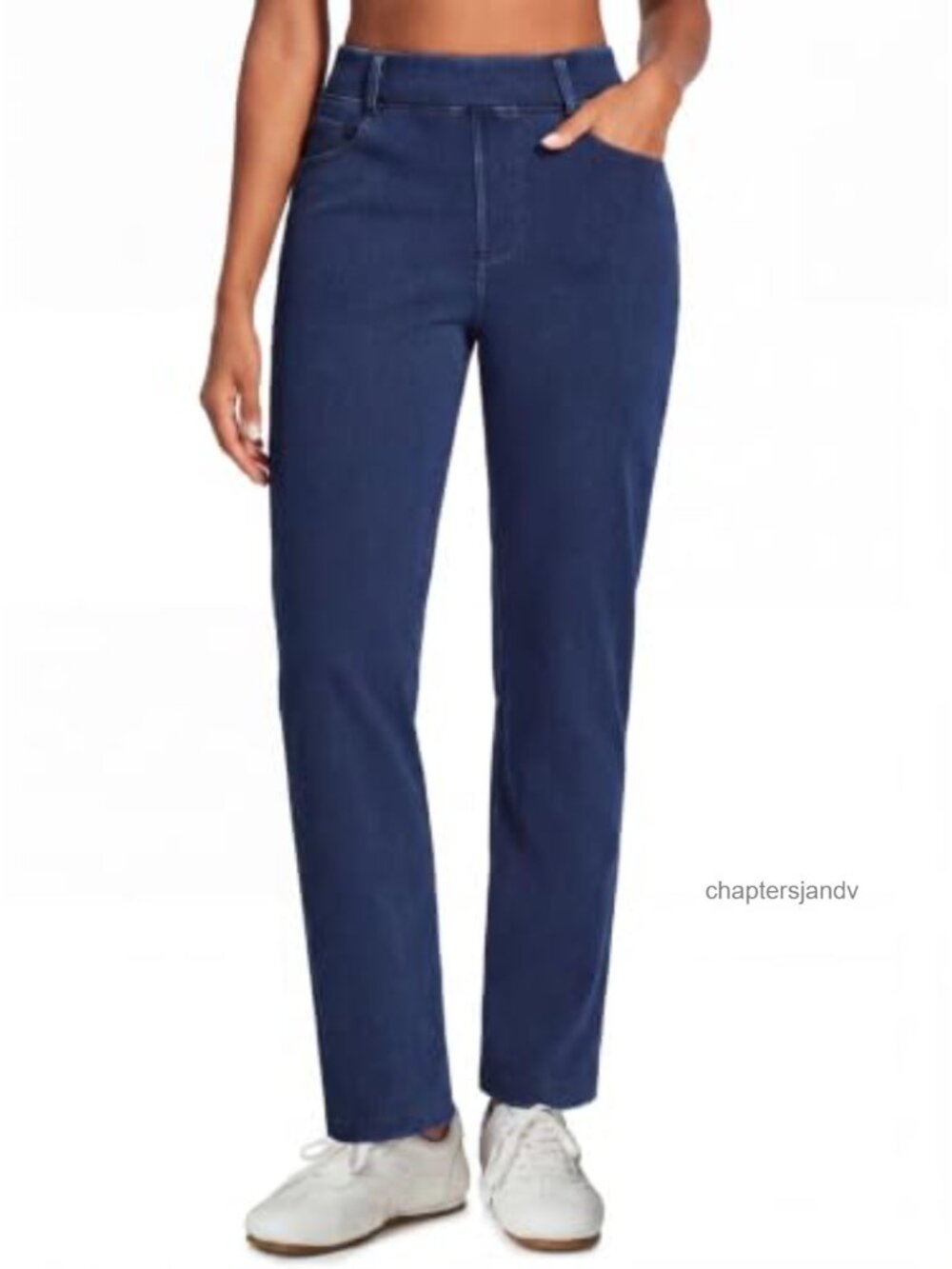 Stretchy Straight Leg Pull On Jeans High Waisted Tummy Control Pants